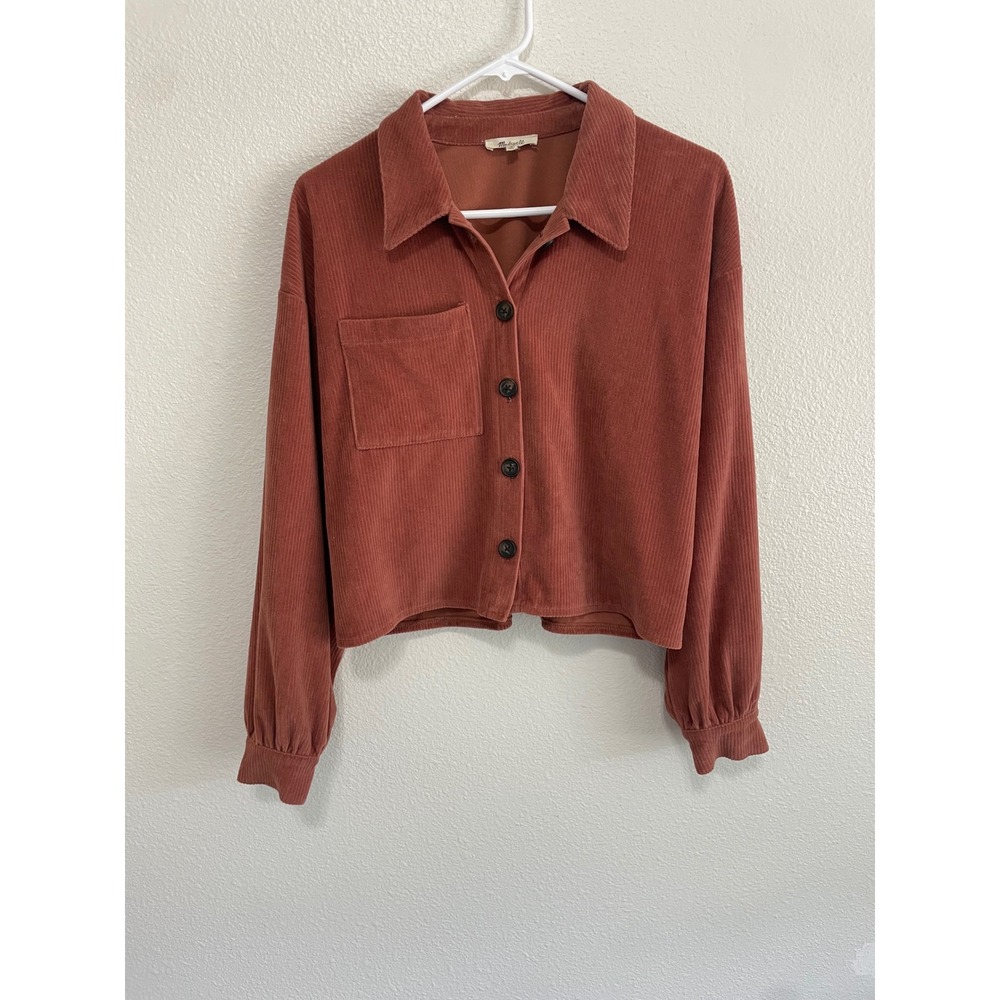 Madewell Women Medium Corduroy Shirt Jacket Terracotta Rust Cropped Shacket